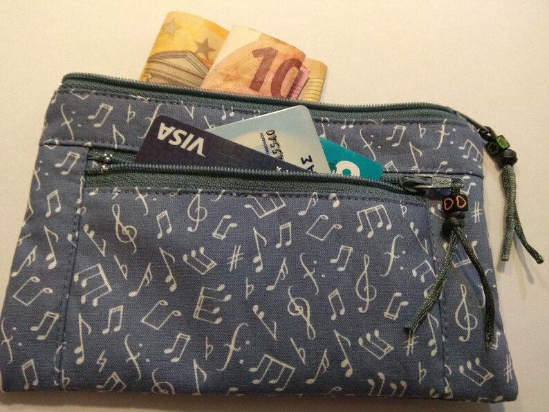 Clutch Wallet,Small Pouch,Shade of Blue with white Music Notes Double Zipper Pouch.Coin Purse,Purse Organizer,Zipper Pouch,Gift Ideas