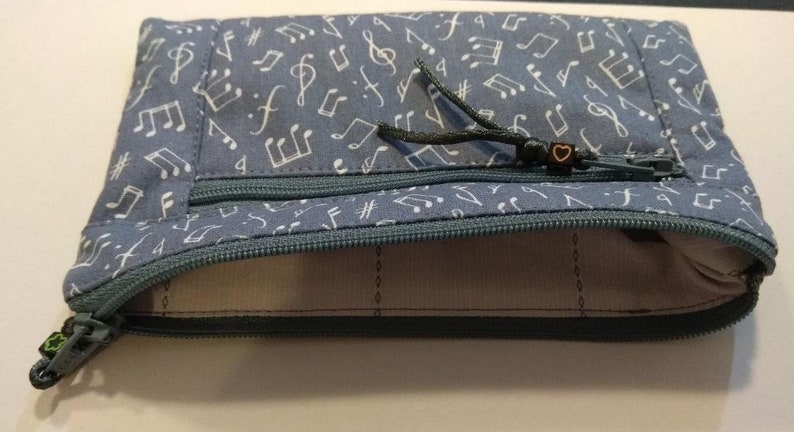 Clutch Wallet,Small Pouch,Shade of Blue with white Music Notes Double Zipper Pouch.Coin Purse,Purse Organizer,Zipper Pouch,Gift Ideas