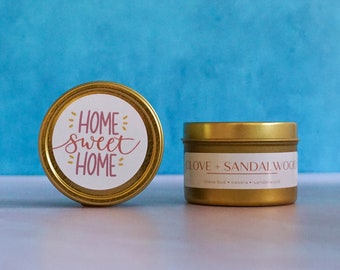 Housewarming Candle Tin Gift Candle Tin New Home Gift Realtor Gift for New Home Candle Vegan Coconut Soy Candle Strong Unique Scented