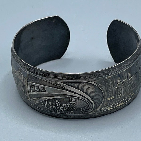Reserved listing for Eli. REDUCED Vintage sterling silver cuff bracelet from the 1933 World’s Fair/Chicago, A Century of Progress