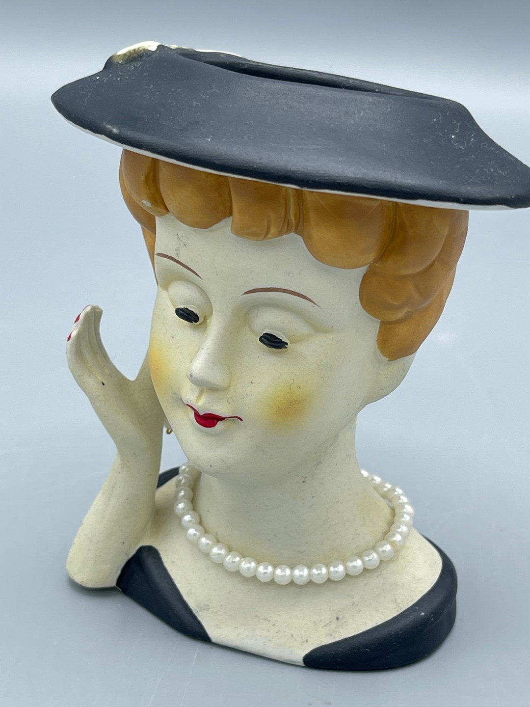 Mid Century Nippon Head Vase Female Head Vase With Pearl Etsy