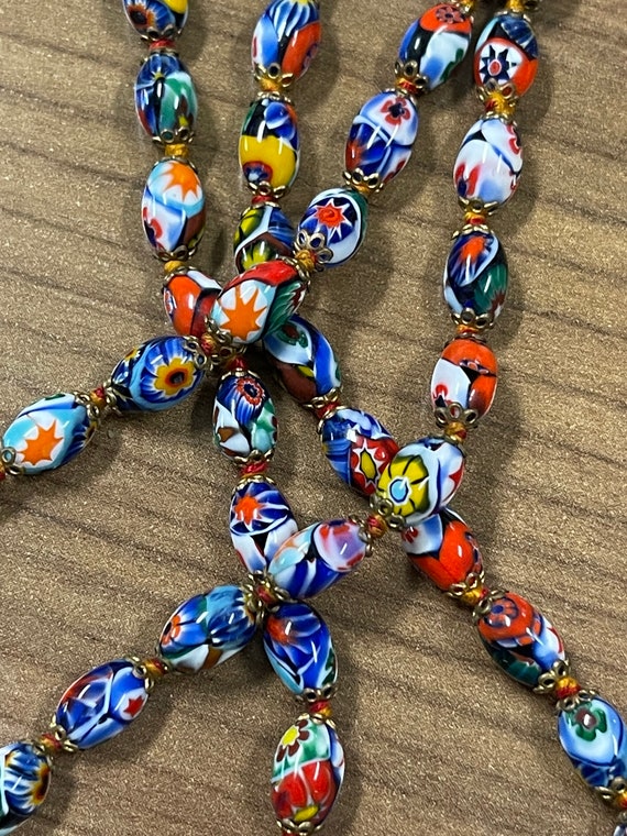 Vintage Murano millefiori glass beads. 1950s. 13 x 8 mm ovals
