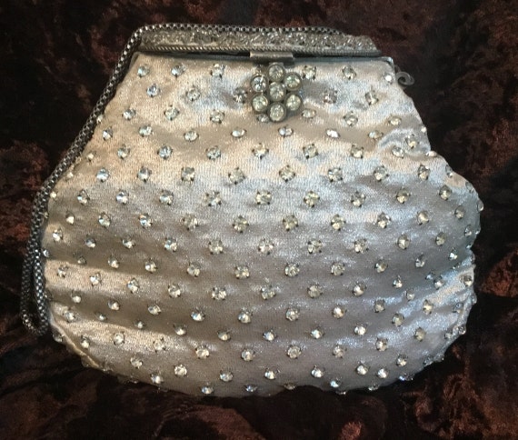 Vintage Lame and Rhinestone Evening Handbag, silve