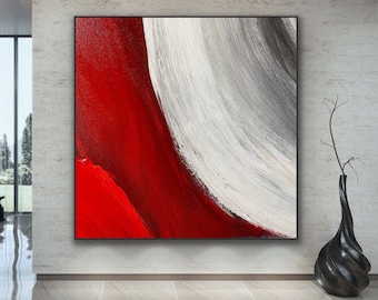 White handmade art Original Abstract Painting white red gray minimal modern Wall Art Oversized Painting contemporaryCustom handmade MA0061