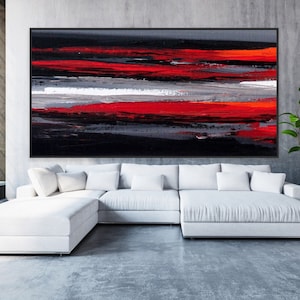 96&quot; Original handmade textured Red Black Painting Abstract Oversized Framed Painting Custom size up to 108&quot; handmade art for interiors decor
