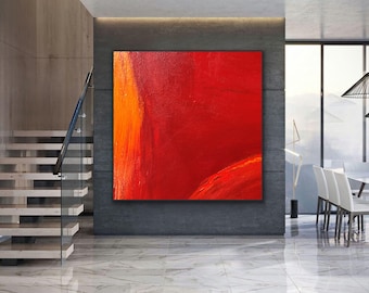 Original handmade Red Minimal Abstract Painting Orange Red Yellow artwork Abstract painting Oversized Painting redish Custom handmade Spicy