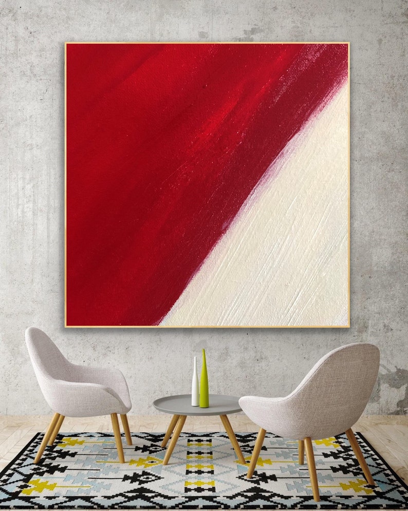 Extra Large Wall Art Original Abstract Painting white red gray Etsy