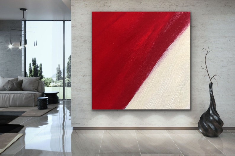 Extra Large Wall Art Original Abstract Painting white red gray Etsy