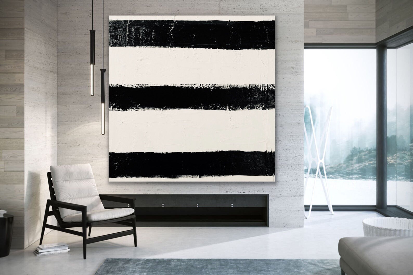 Extra Large Wall Art Original Abstract Painting Black and White Minimal ...