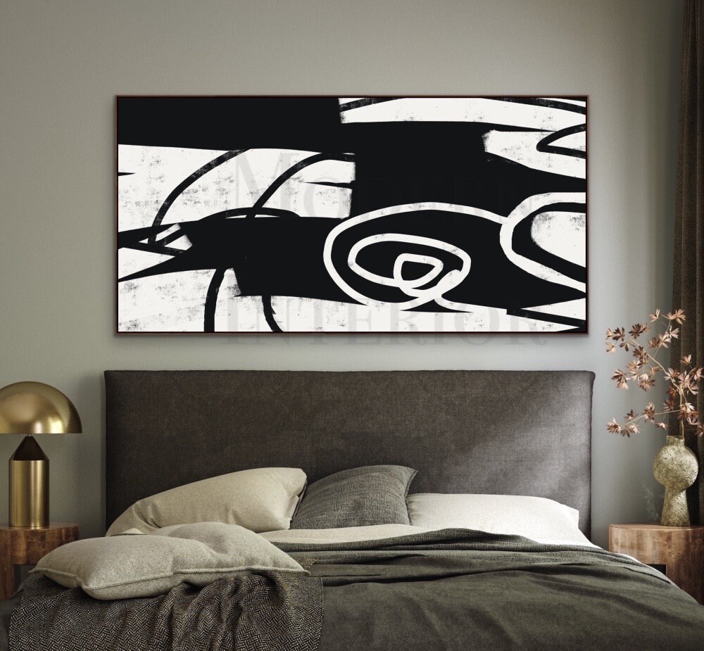 Large Abstract Wall Art Black and White Painting Modern Canvas Textured ...