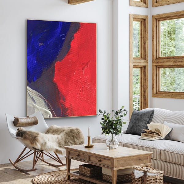 Rot Blau Grau weiße Wandkunst für Wohnzimmer Große abstrakte Malerei strukturierte Leinwand minimalistisches modernes Dekor in Übergröße benutzerdefinierte Größe