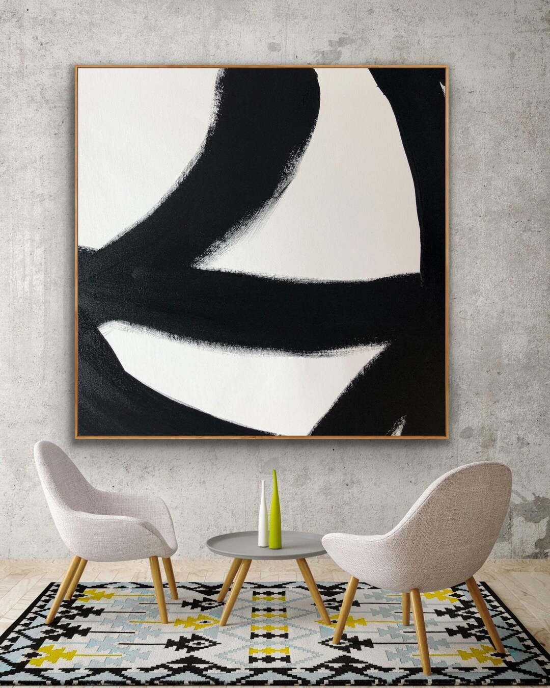 Extra Large Wall Art Original Abstract Painting Black and White Minimal ...