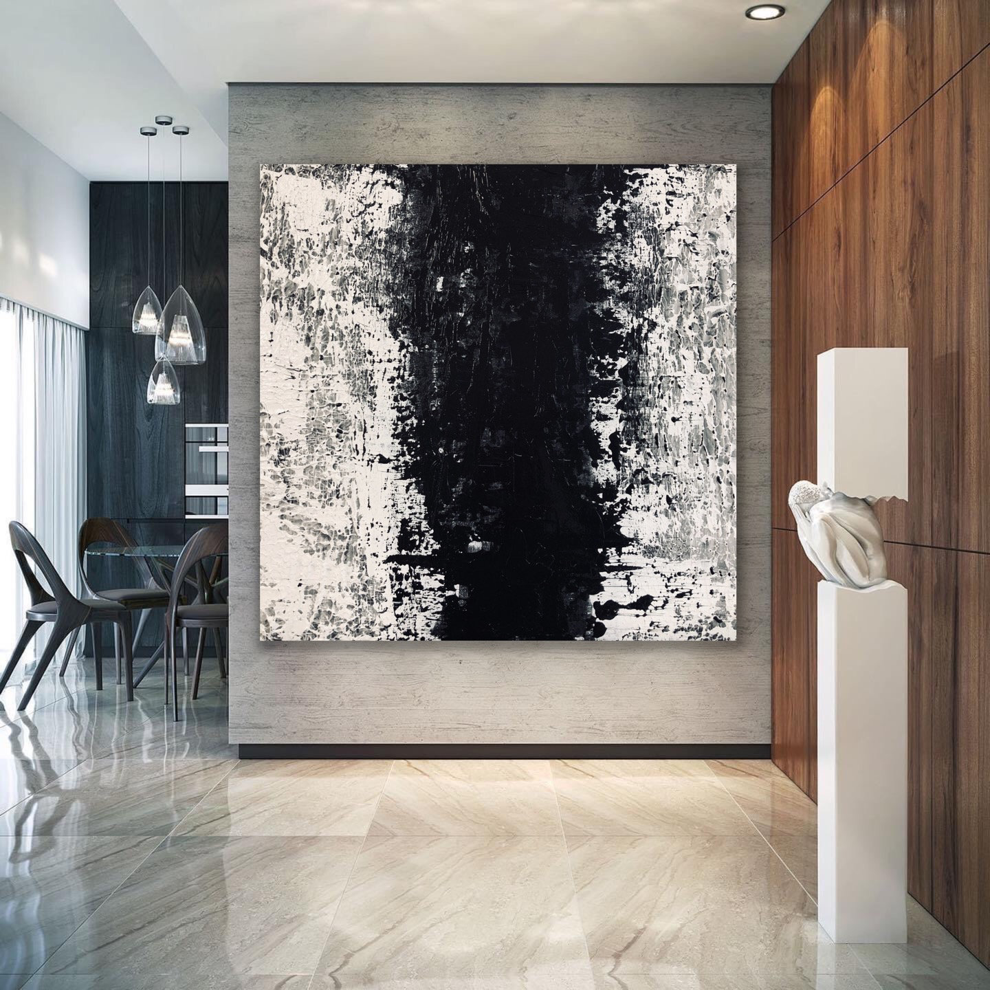 Extra Large Wall Art Original Abstract Painting Black and White Minimal ...