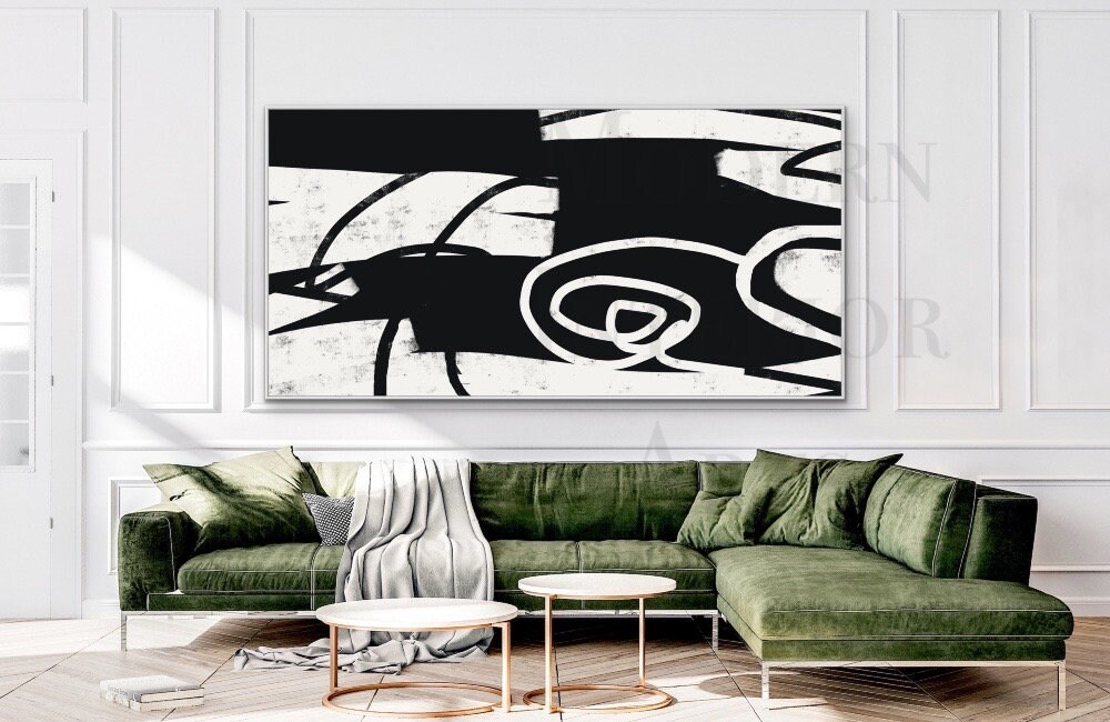 Large Abstract Wall Art Black and White Painting Modern Canvas Textured ...