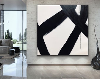Extra Large Wall Art Original Abstract Painting Black and White Minimal ...