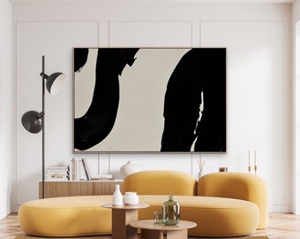 Black and White Minimalist Painting, Geometric Art on Canvas home decor, Handmade midcentury modern wall artwork- MOD27