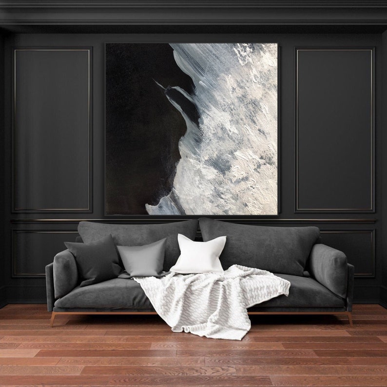 96" Large Wall Art Original Abstract Painting Black and White Minimal ...