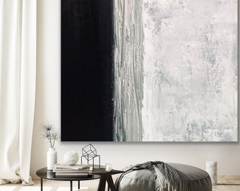 Extra Large Wall Art for Living Room Black and White Abstract Painting Textured Canvas Minimalist Modern Wall Decor Oversized Custom MA0016