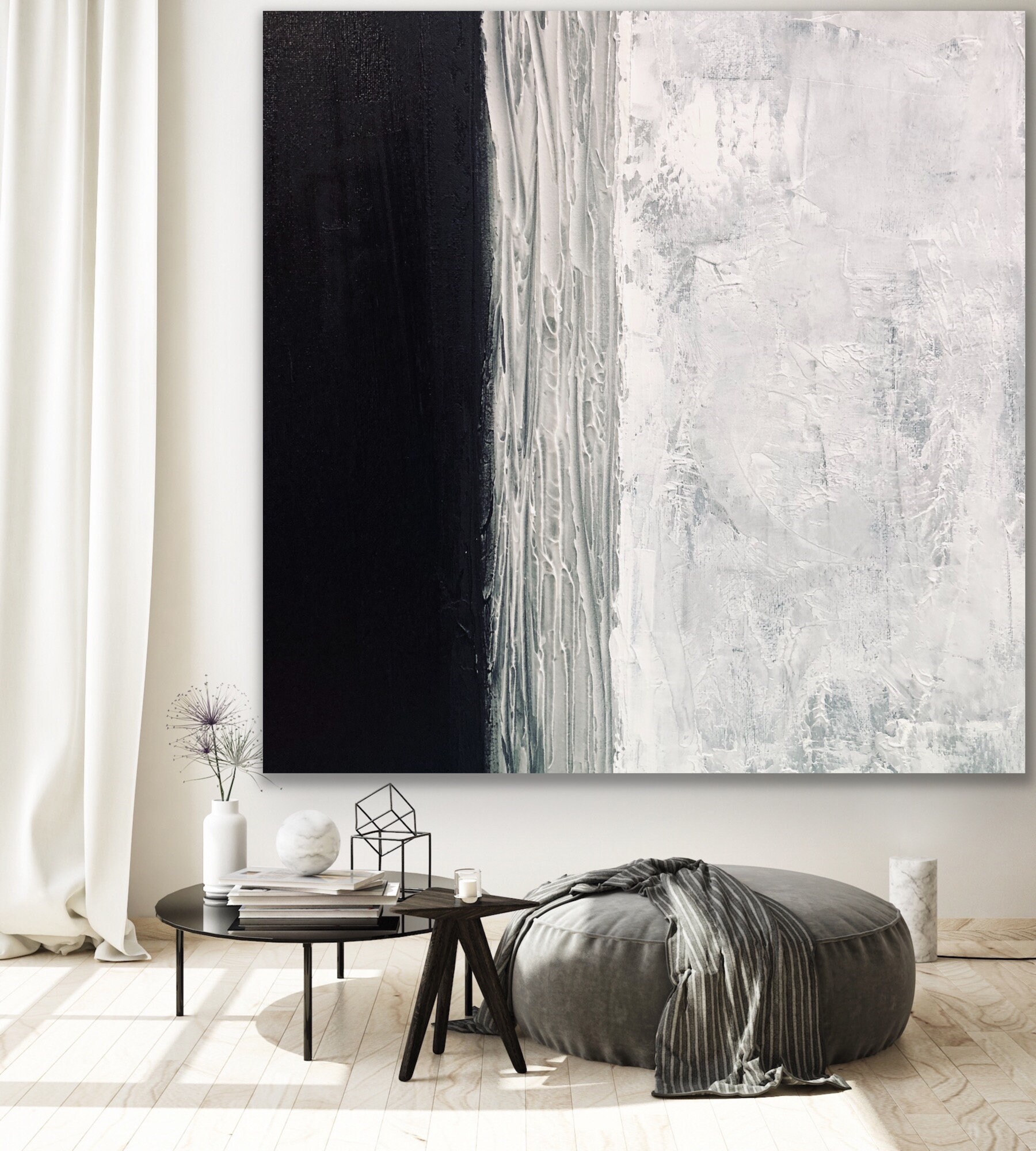 Extra Large Wall Art for Living Room Black and White Abstract Painting ...