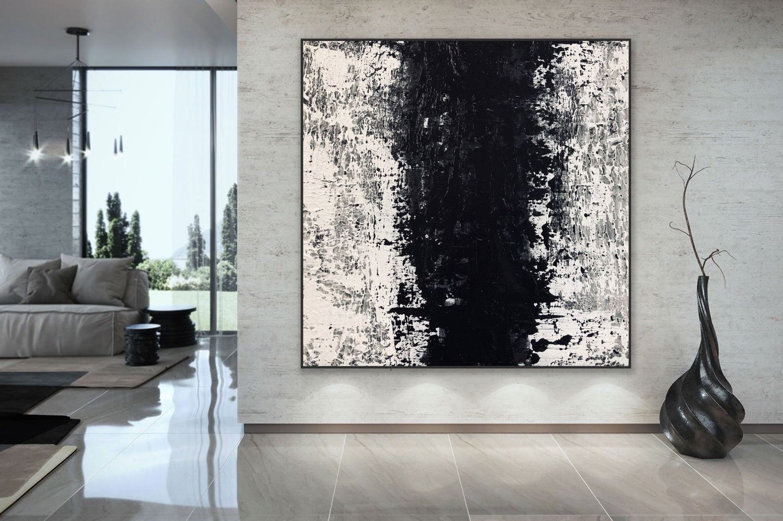 Extra Large Wall Art Original Abstract Painting Black and White Minimal ...