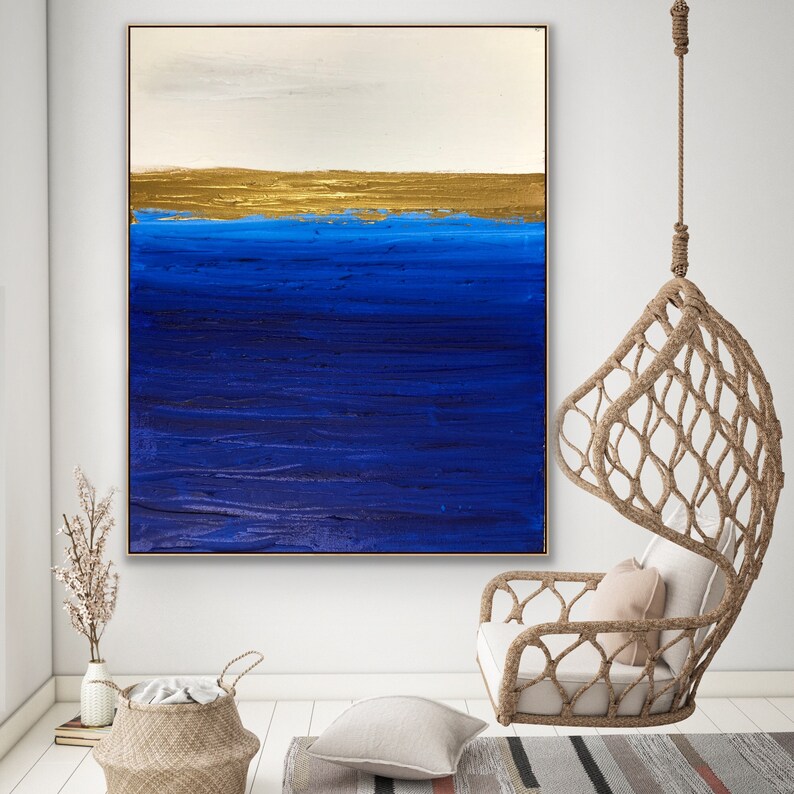 96 Large Wall Art Original Abstract Painting Blue White Painting