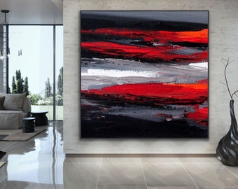 96&quot; Large Wall Art Original Abstract Painting black red gray Painting Abstract painting Oversized Painting redish Custom handmade MA0006
