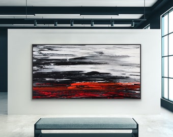 96" White Abstract Painting Abstract Red Painting Original Painting on Canvas Black and White Wall Art Painting for Living Room Decoration