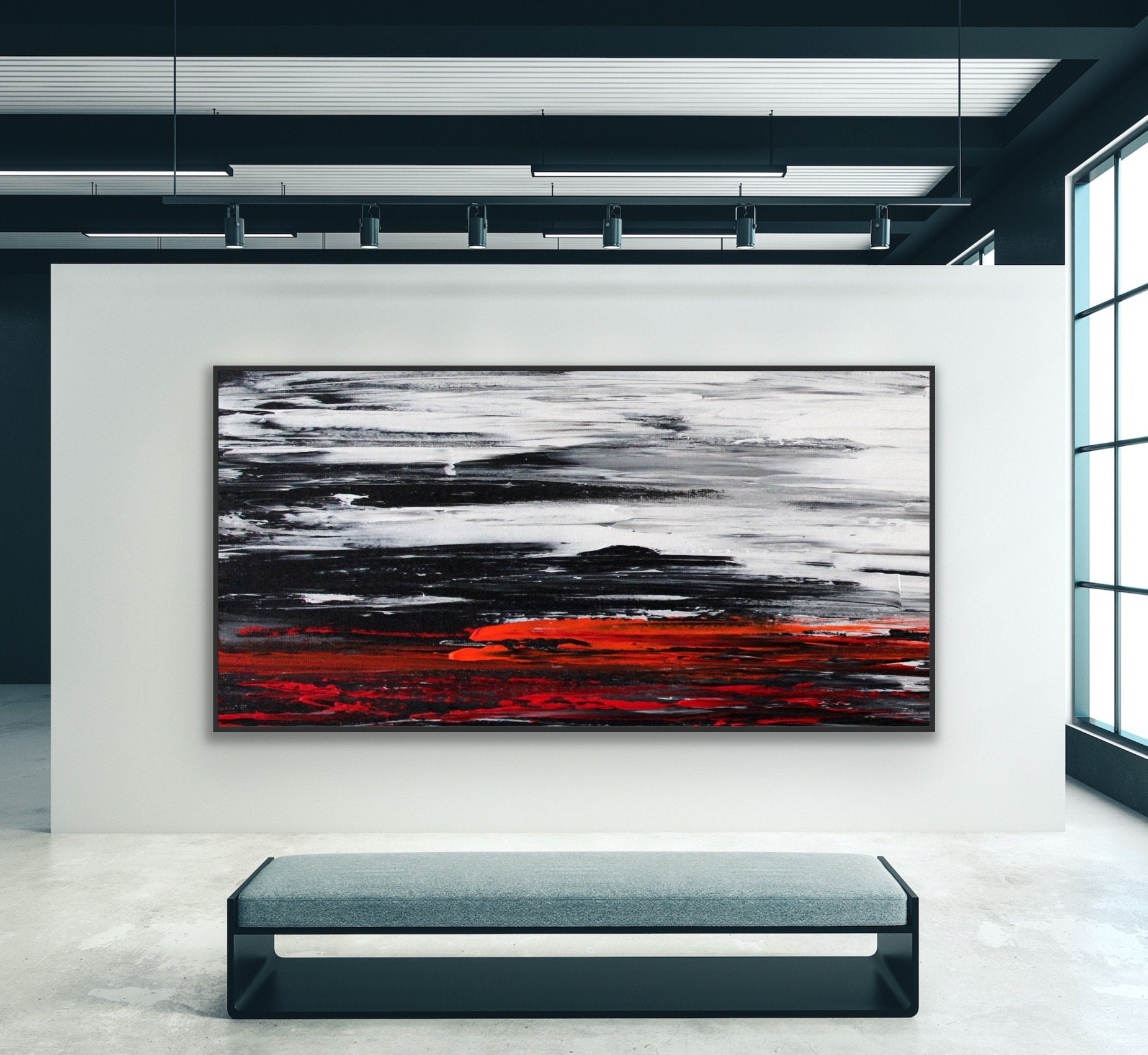 96" White Abstract Painting Abstract Red Painting Original Painting on Canvas Black and White Wall Art Painting for Living Room Decoration