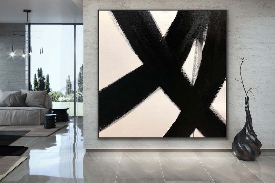Extra Large Wall Art Original Abstract Painting Black and White Minimal ...