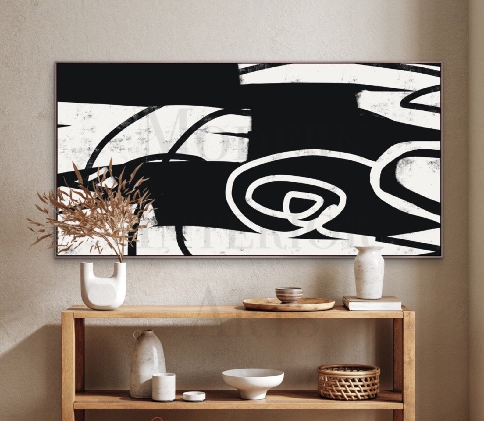 Large Abstract Wall Art Black and White Painting Modern Canvas Textured ...