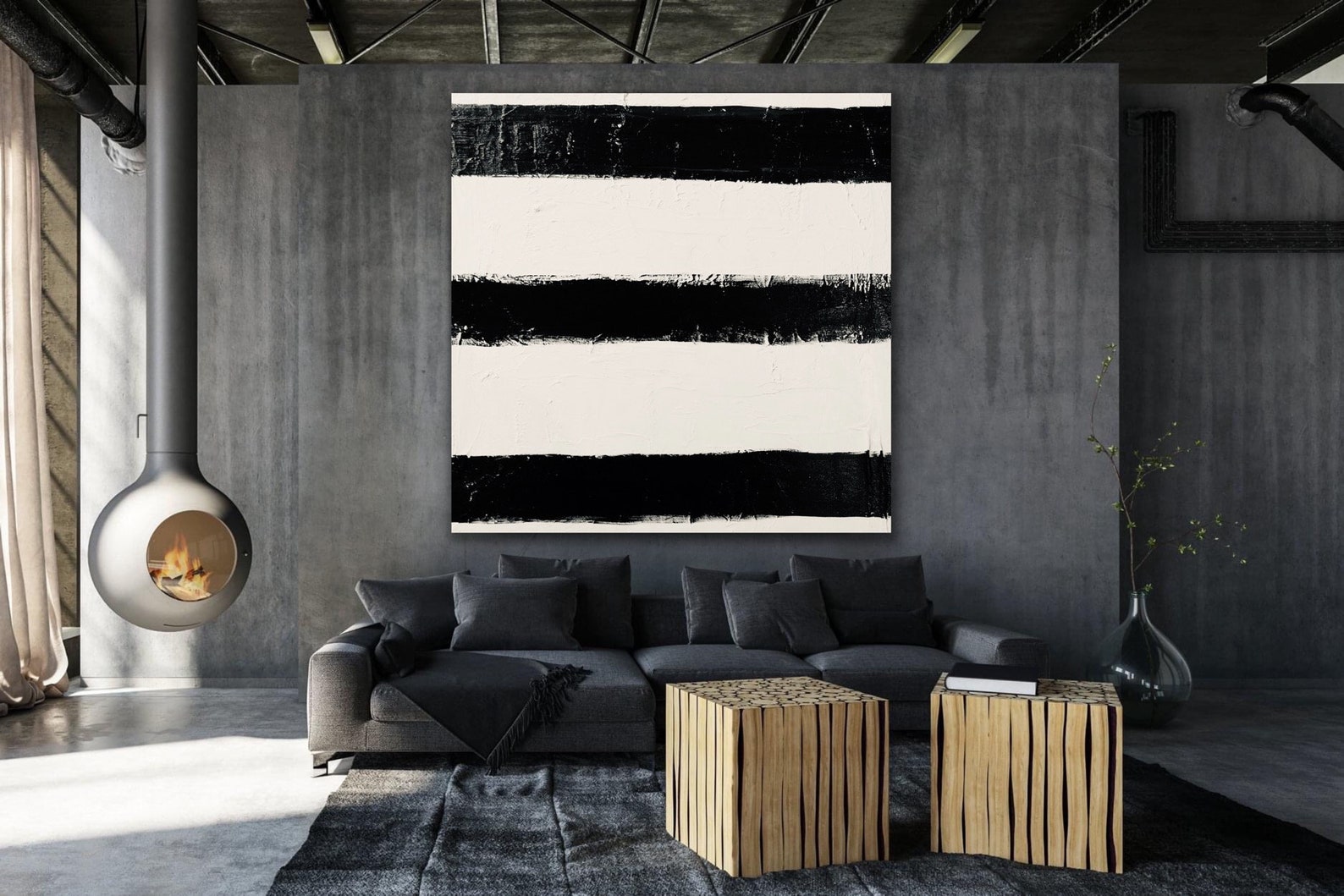 Extra Large Wall Art Original Abstract Painting Black and White Minimal ...
