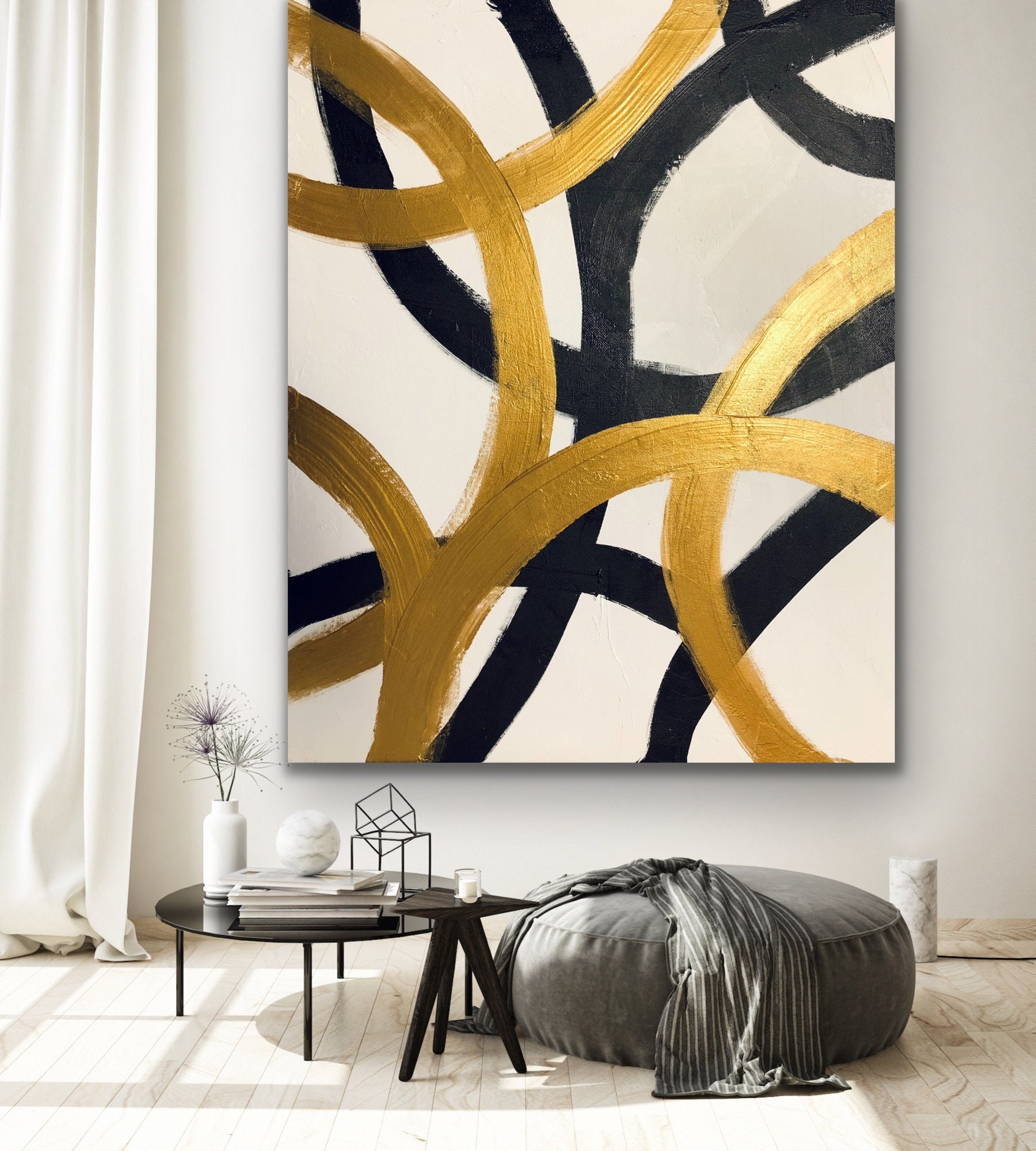 Large Wall Art Original Abstract Painting Black White Gold Etsy UK