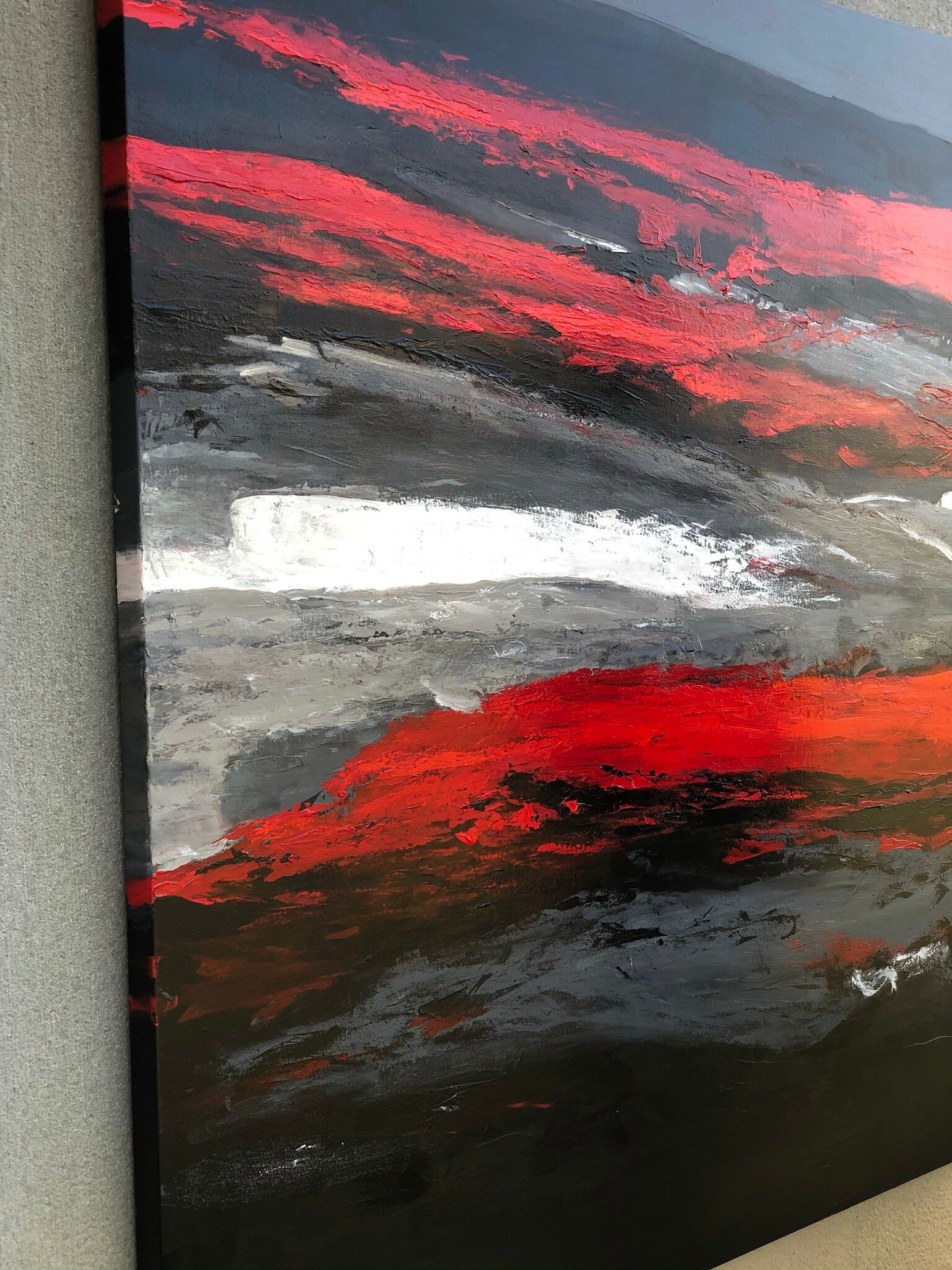 96 Large Wall Art Original Abstract Painting Black Red Gray Painting ...