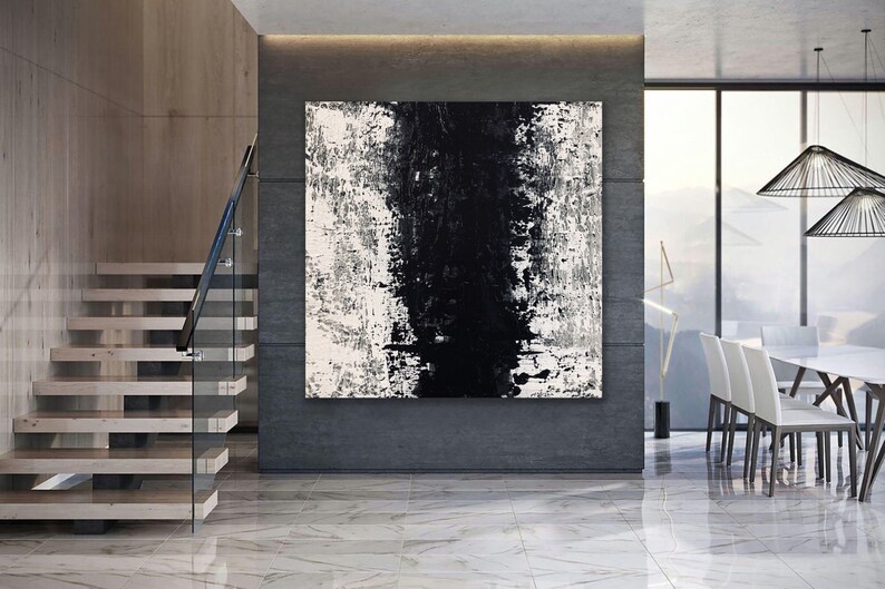 Extra Large Wall Art Original Abstract Painting Black and White Minimal ...