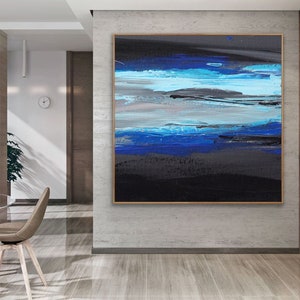 Extra Large Wall Art Original Abstract Painting Blue Grey Black Painting Abstract painting Oversized Painting Custom handmade art MA0003