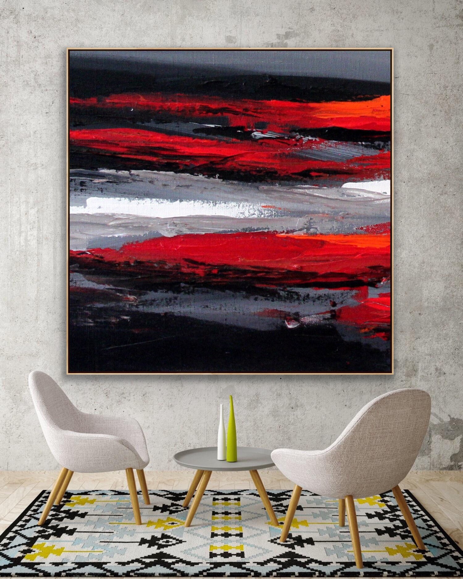 Extra Large Wall Art Original Abstract Painting Black Red Gray Etsy