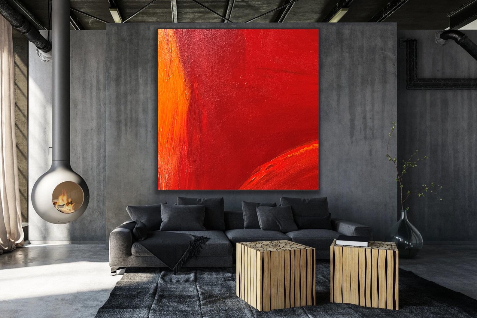 Large Wall Art for Living Room Red Orange Yellow Abstract Painting ...