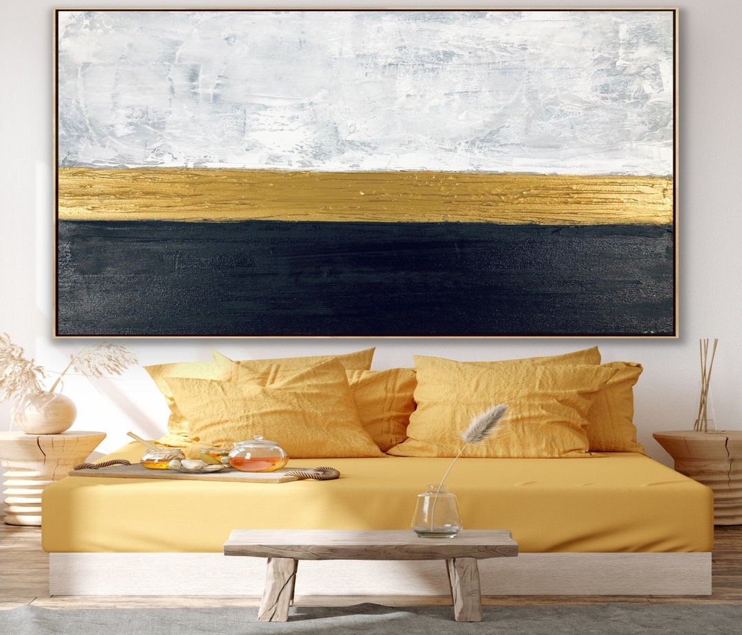 Large Wall Art for Living Room Black Grey White Gold Abstract Painting ...