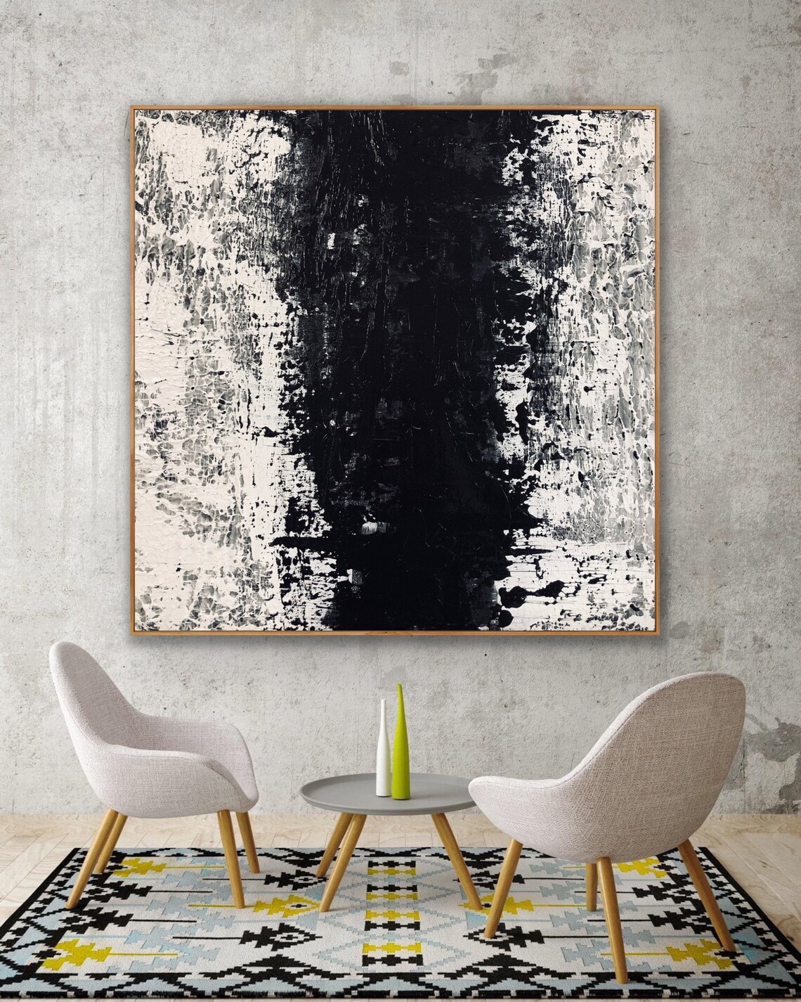 Extra Large Wall Art Original Abstract Painting Black and White Minimal ...