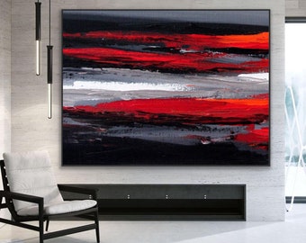 96&quot; Wall Art Original Abstract Painting Red Black grey white minimal modern wall art Oversized Painting Custom handmade artwork MA0043