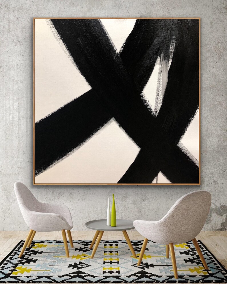 Extra Large Wall Art Original Abstract Painting Black and White Minimal ...