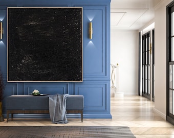 Große Wandkunst für Wohnzimmer schwarze abstrakte Malerei strukturierte Leinwand 3D Minimalist Zeitgenössische dunkle Wanddekor übergroße kundenspezifische MA0050