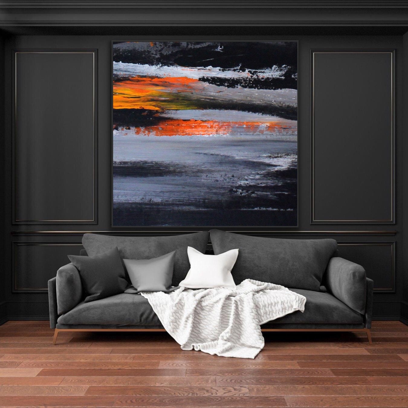 Extra Large Wall Art Original Abstract Painting Black Orange Gray ...