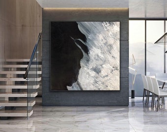 Extra Large Wall Art Original Abstract Painting Black and White Minimal ...