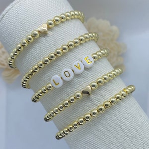 4mm Gold  Plated Bracelets | Gold Heart Bracelet | Personalized Beaded Name Bracelets | Custom Gold Beaded Word Bracelet | Woman’s Bracelet