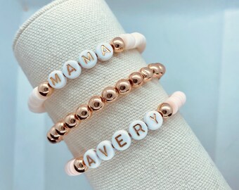 Rose Gold Beaded Name Bracelet: Personalized Heishi Bracelet