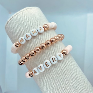 Heishi Beaded Name Bracelet | Personalized Name Bracelet | Custom Beaded Word Bracelet | Rose Gold Bracelet | Womans Bracelet | Gift For Her