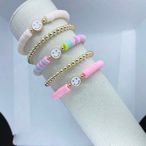 NEW! Heishi Beaded Smiley Bracelets | Personalized Beaded Bracelets | Happy Face Bracelets | Gift For Her | Womans Bracelets |