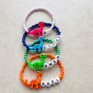 Personalized Dinosaur Name Bracelet: Acrylic Beaded Toddler Jewelry