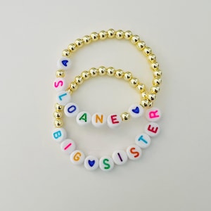 Personalized Gold Kids Bracelet: Name Bracelet for Toddlers, Rainbow Letter Beads, Easter Basket Stuffer
